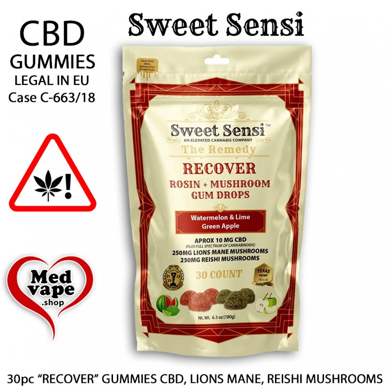 "RECOVER" GUMMIES 10mg. CBD & MUSHROOMS 10PC - SWEET SENSI CBG CBN CANNABIS MEDVAPE WEED